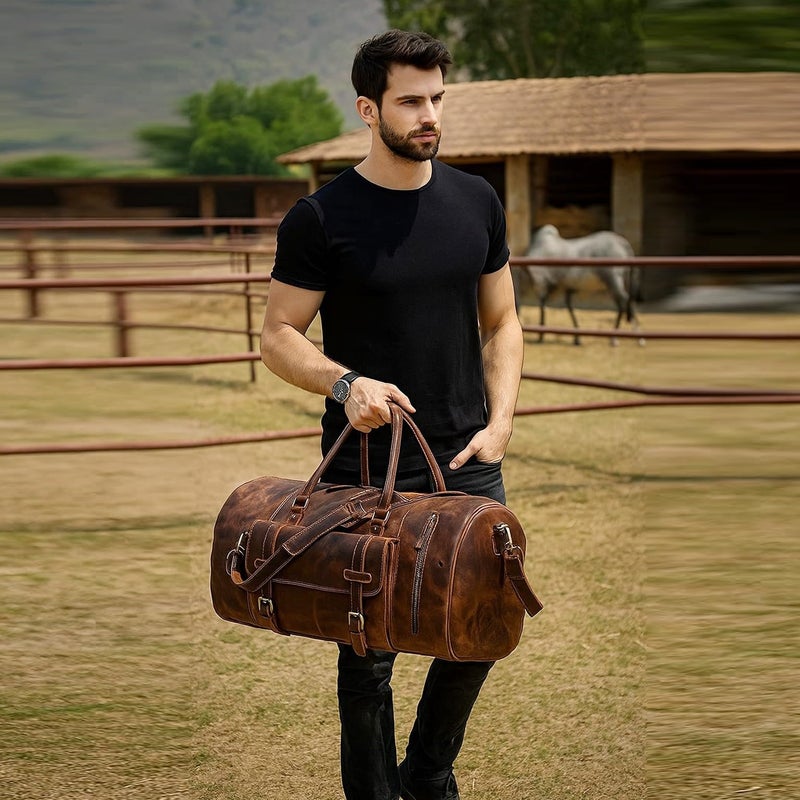 cuero 20 Inch Leather Duffel Bags for Men and Women Full Grain Leather Travel Overnight Weekend Bag Sports Gym Duffel for Men - Image 3
